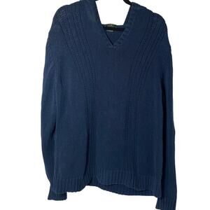 EDDIE BAUER Women's Hoody Sweater, Blue, XL, V-Neck, Long Sleeves, 100% Cotton